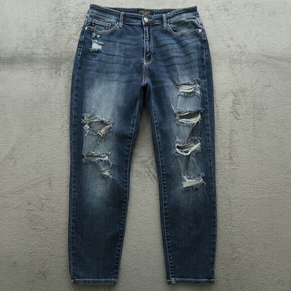 Judy Blue Jeans Juniors 11/30 Blue High-Rise Boyfriend Fit 27" Inseam Destroyed - Picture 1 of 16